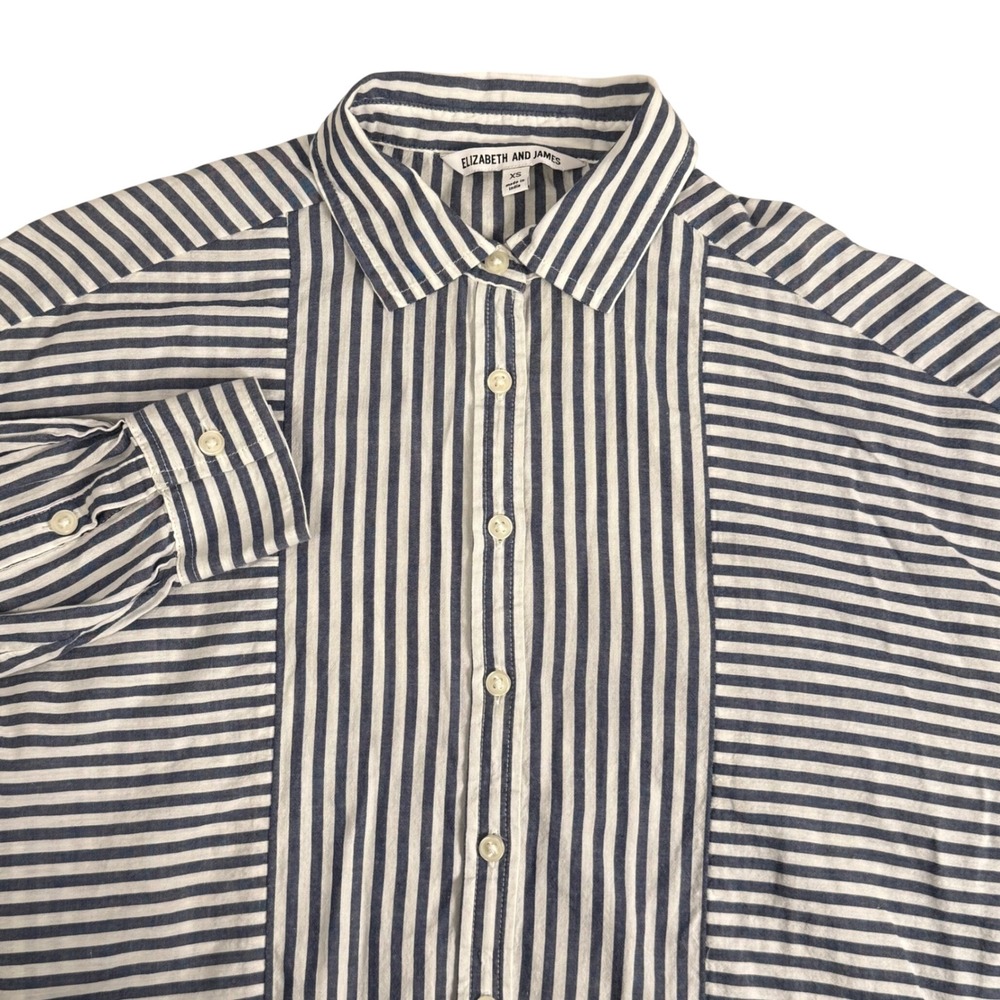 Elizabeth and James Womens XS Blue White Striped Cotton Button Down Shirt Top